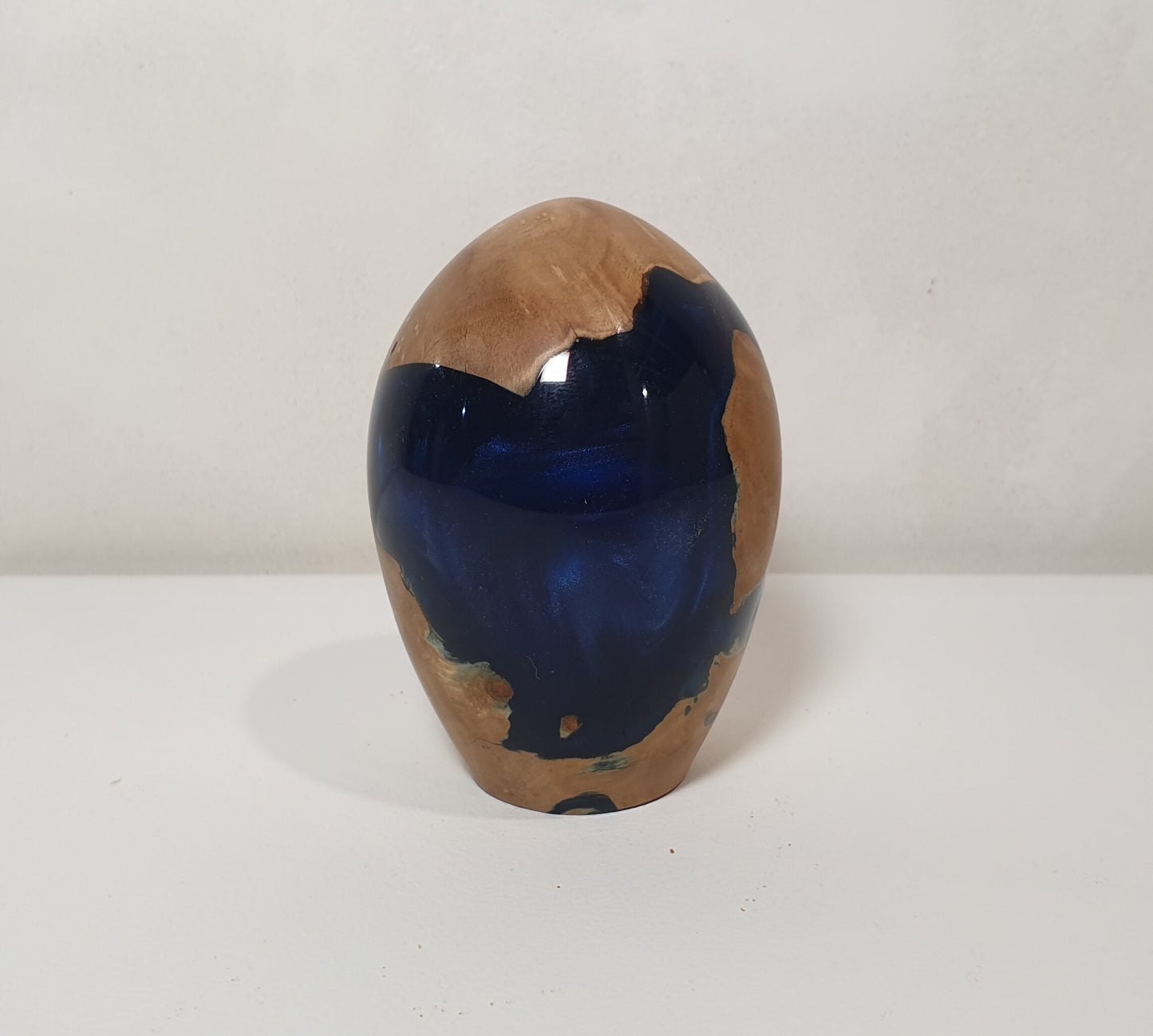 Olive Wood & Dark Blue Resin Egg