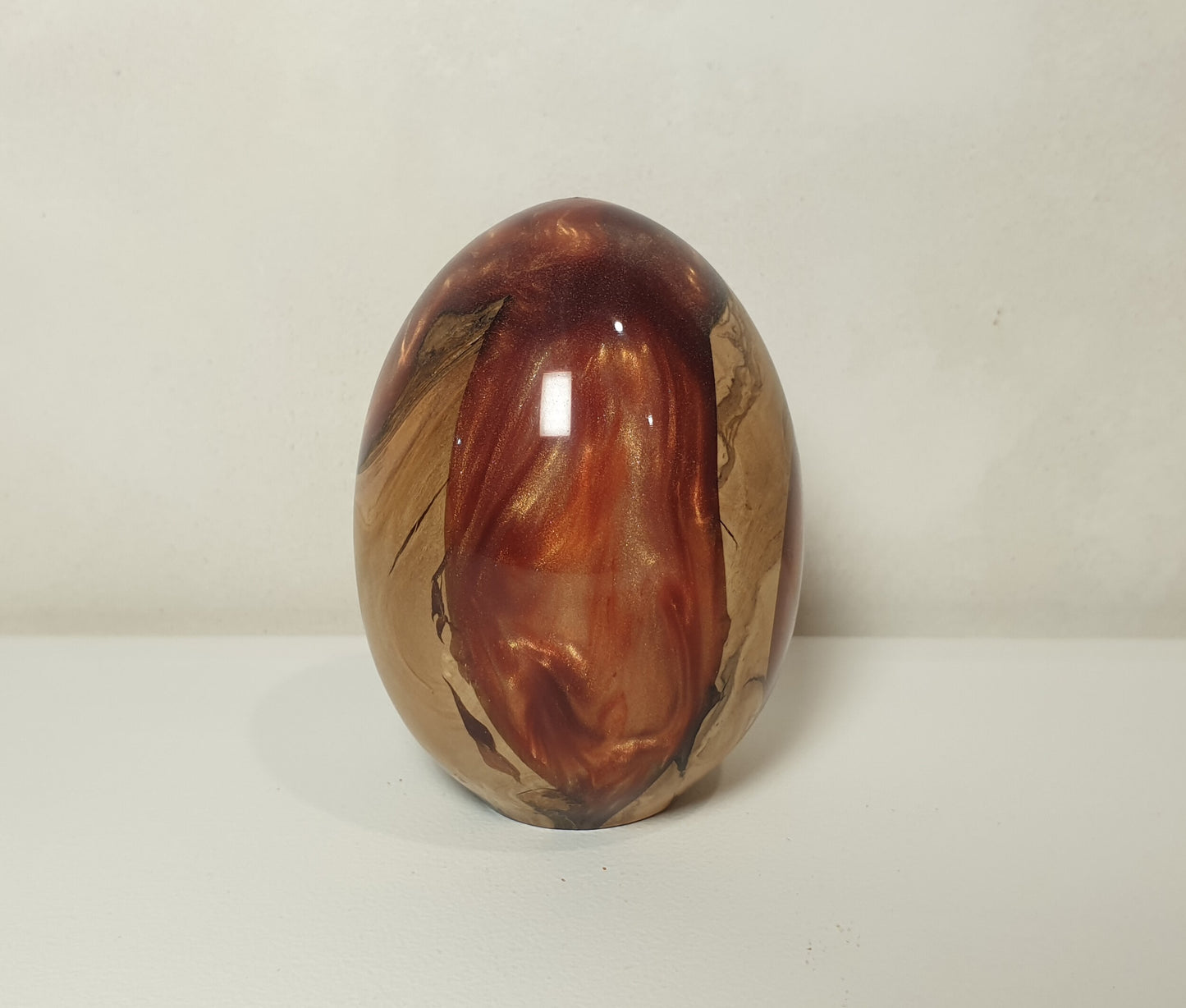 Olive Wood & Red/Gold Resin Egg