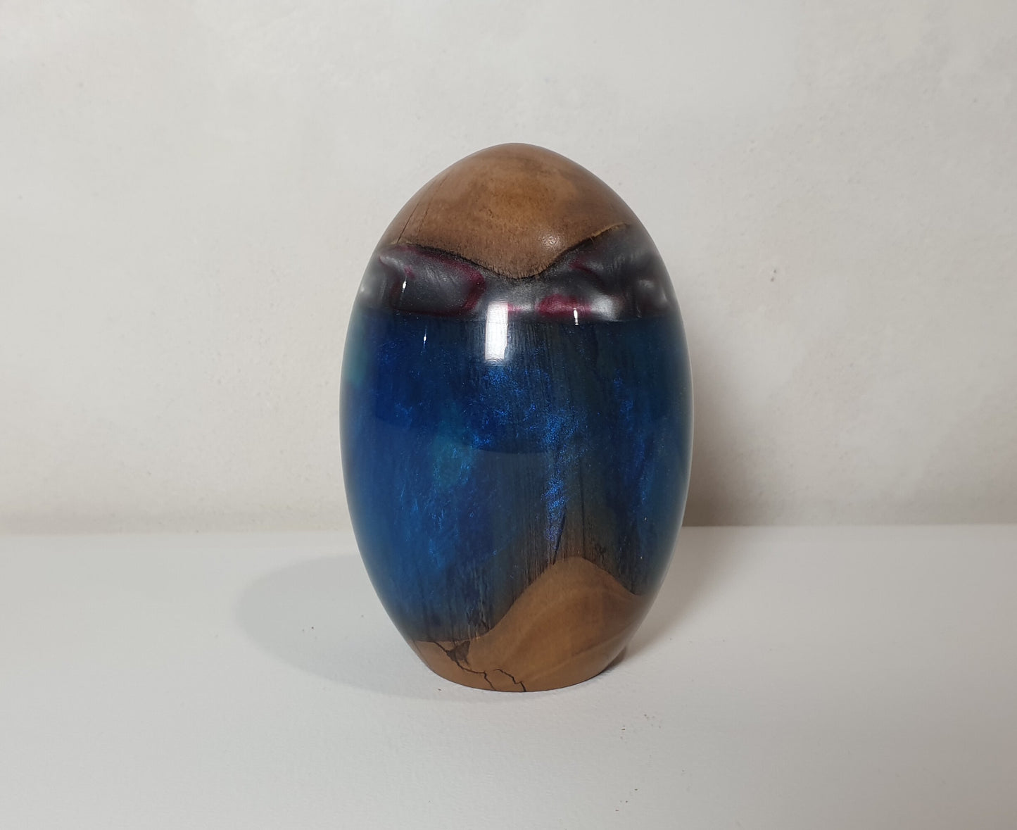 Olive Wood & Sky Blue Resin Egg