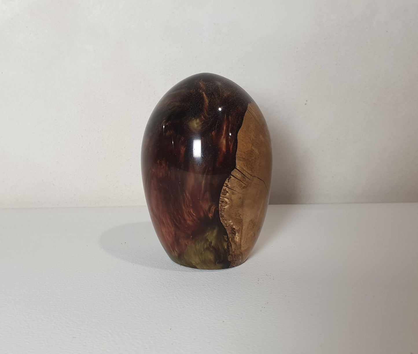 Olive Wood & Burgundy/Gold Resin Egg