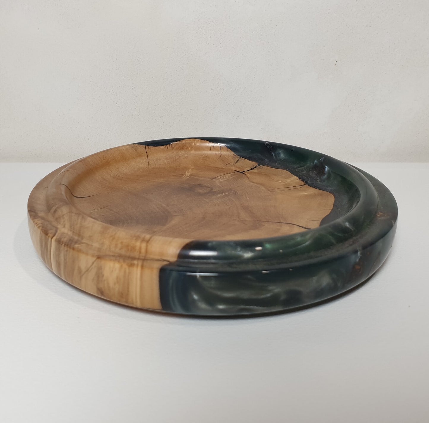 Olive Wood & Emerald Resin Coin Dish