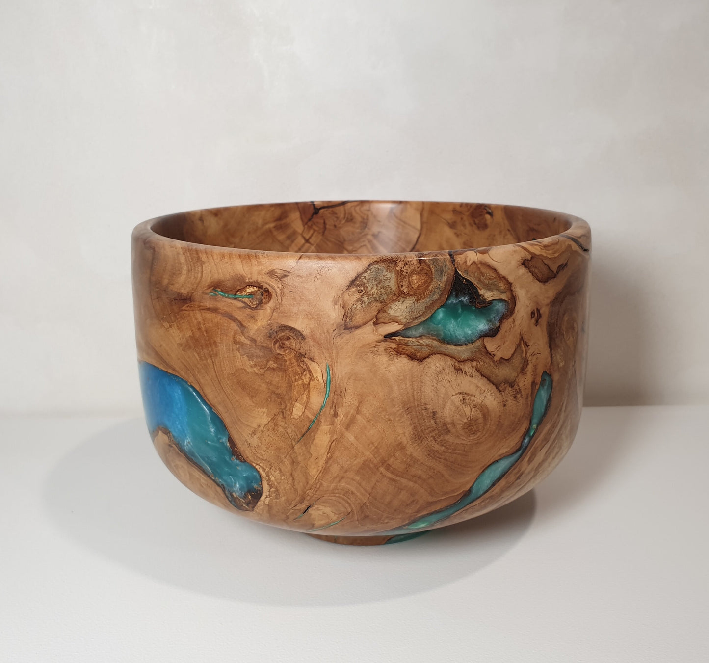 Olive Wood Burl Bowl with Sky Blue Resin