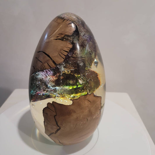Olive Wood Egg - Underwater Reef