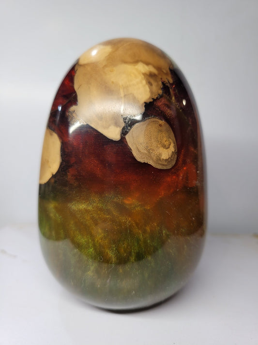 Olive Wood  Green/Red Resin Egg